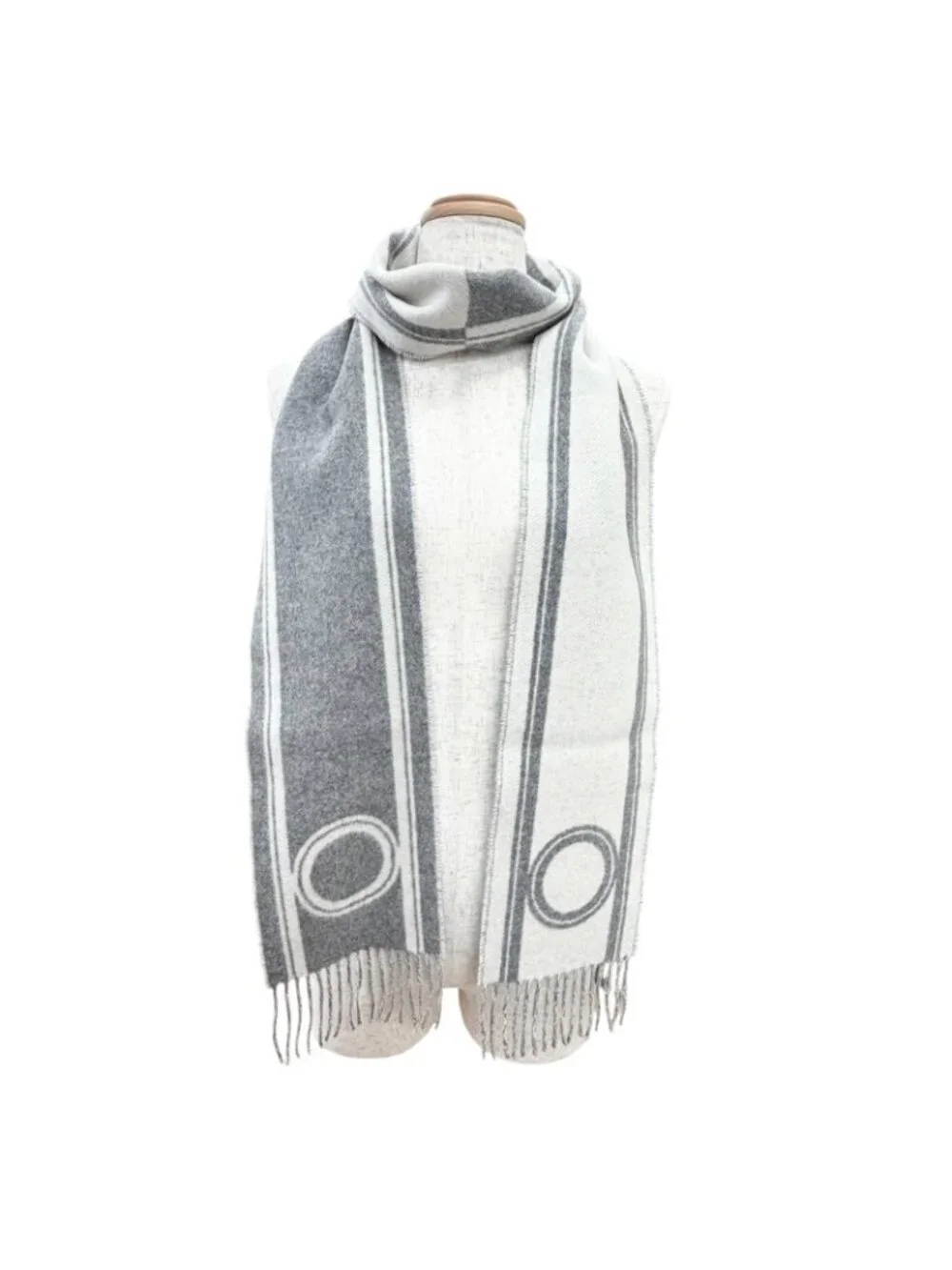 Hermes Band de Repo Cashmere Gray Flannel Yvoir Bicolor Fringe Long Scarf - Picture 3 of 9